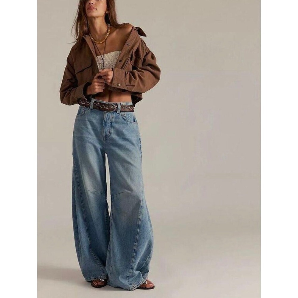 NWT We The Free Free People Eden Slouch Mid Rise Wide Leg Jeans Blue Size 25
